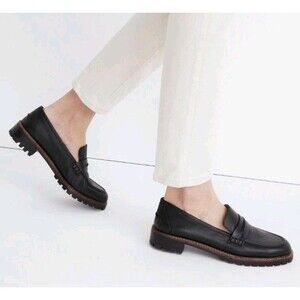 Y2K Madewell Corinne Leather Chunky Lugsole Penny Loafers Womens 6.5 BLK Classic